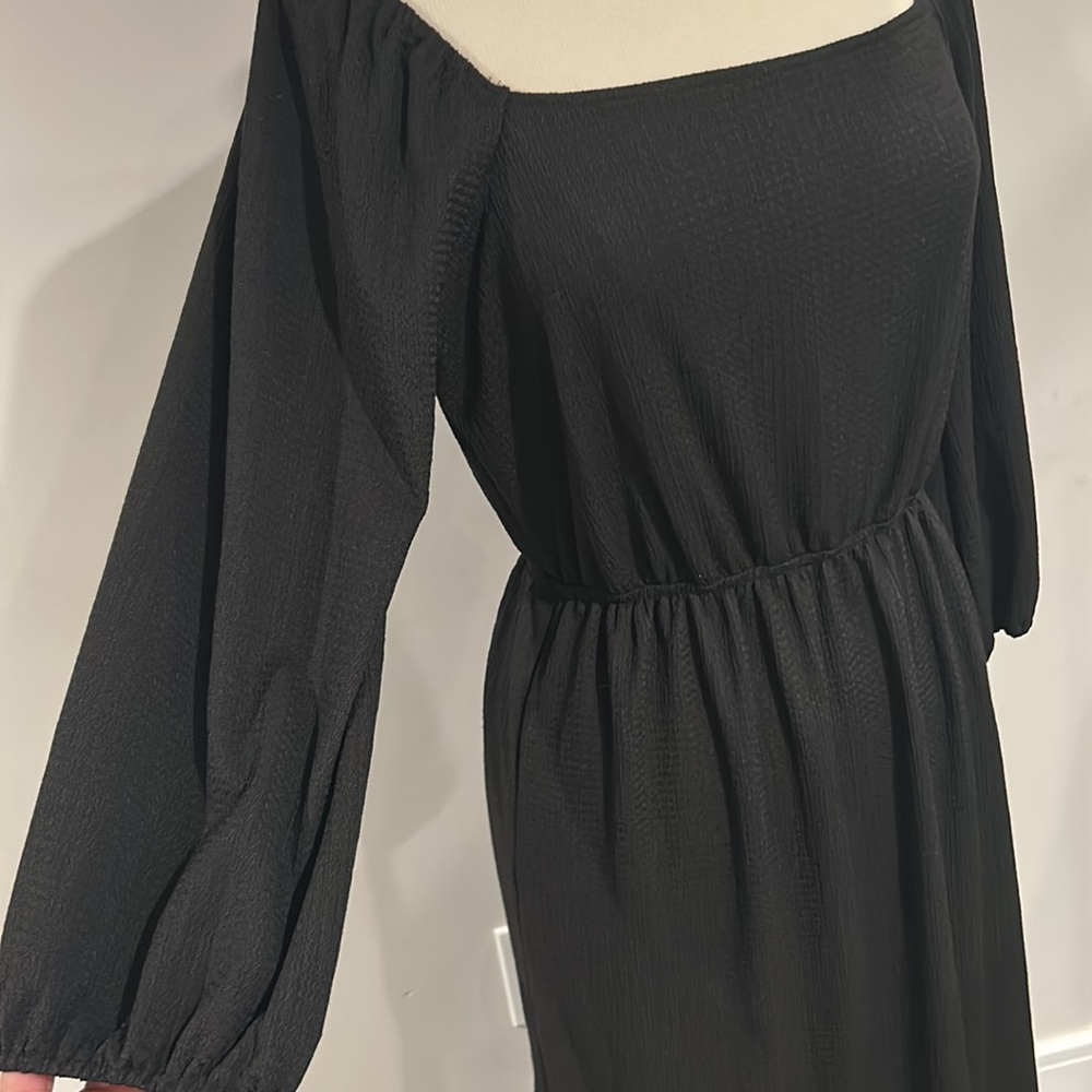 Solid Black Boho Square Neck Long Sleeve Flounce … - image 8